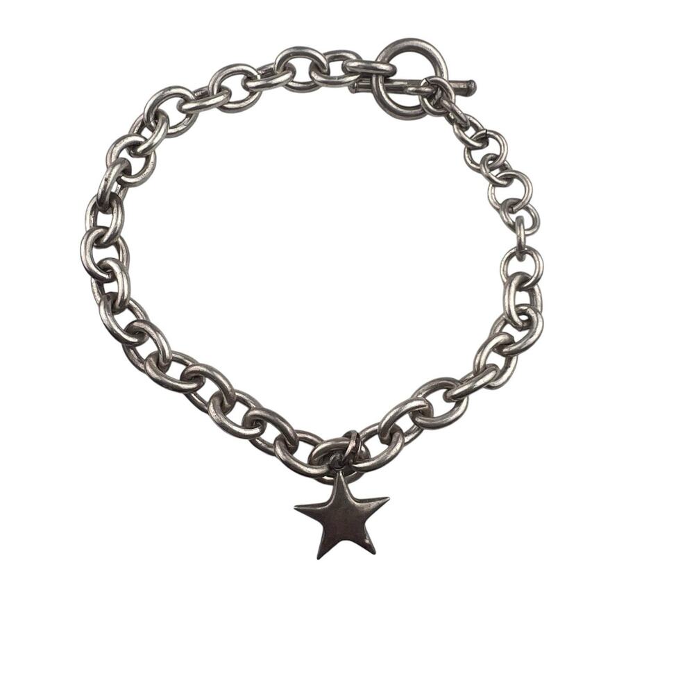 Rolo Chain Sterling Silver Bracelet 28g Star Charm Toggle Clasp 9"
